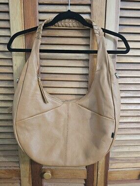 Tano Soft Italian Leather Half Moon Hobo Bag Whipstitch Handle Spacious Zip Tote